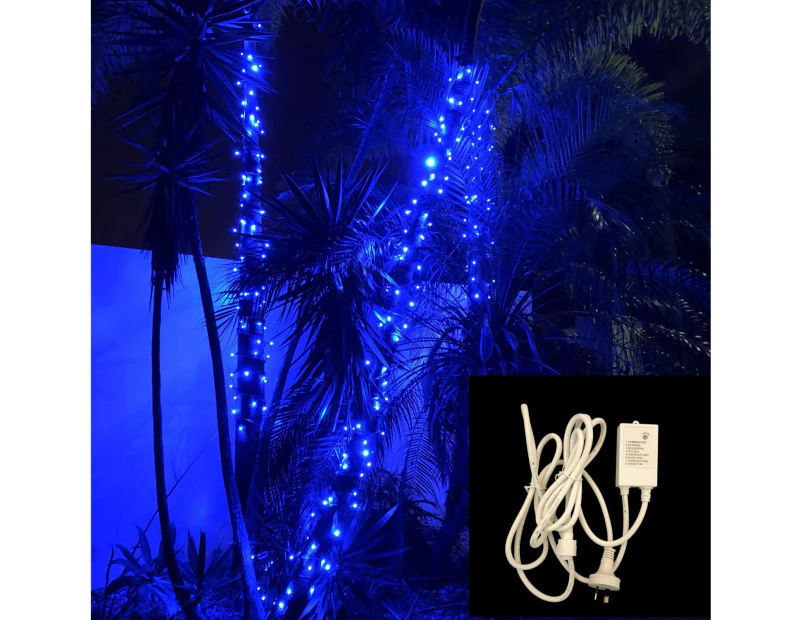 String Lights BLUE 10m Green wire with Controller - Blue