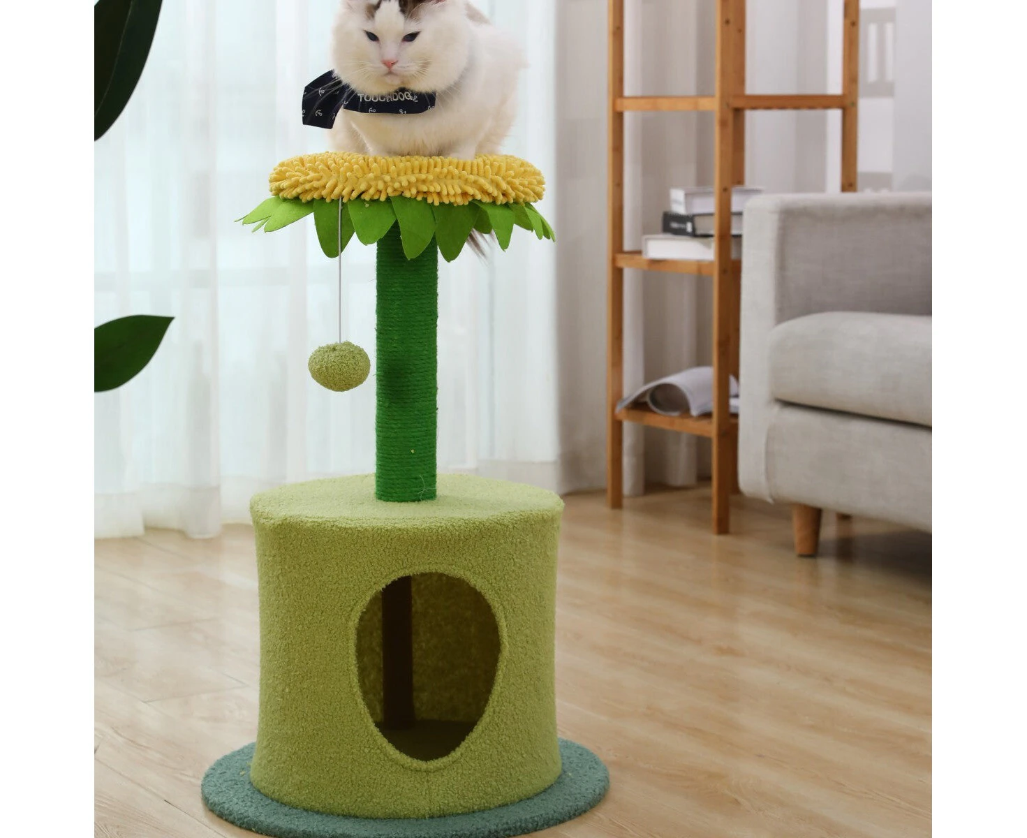 Furbulous Sunflower Cat Tree scratching Post and Cat Tower with Hideaway