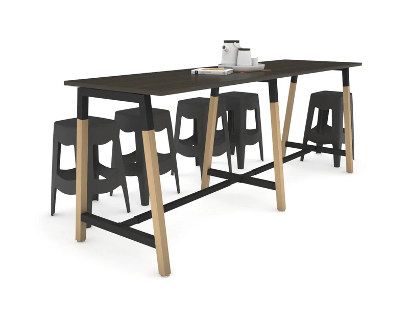 Quadro A Leg Large Counter Table - Wood Leg Cross Beam [2800L x 700W] - black leg, dark oak, none