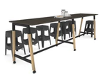 Quadro A Leg Large Counter Table - Wood Leg Cross Beam [3200L x 700W] - black leg, dark oak, wheels