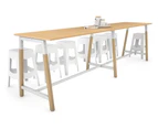 Quadro A Leg Large Counter Table - Wood Leg Cross Beam [3600L x 700W] - white leg, maple, none