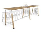Quadro A Leg Large Counter Table - Wood Leg Cross Beam [3600L x 700W] - white leg, salvage oak, wheels