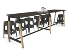 Quadro A Leg Large Counter Table - Wood Leg Cross Beam [3600L x 700W] - black leg, dark oak, none