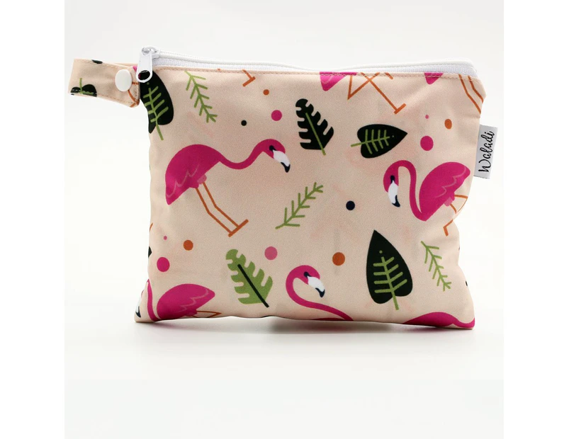 Small Waterproof Wet Bag with Zip 19 x 16cm - Pink Flamingo Design