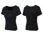 Bonivenshion Women's Short Sleeve Workout Shirts Quick Dry Yoga Tops Activewear Running T-shirts Fitness Sport Tees-Black