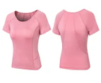 Bonivenshion Women's Short Sleeve Workout Shirts Quick Dry Yoga Tops Activewear Running T-shirts Fitness Sport Tees-Pink