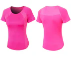 Bonivenshion Women's Short Sleeve Workout Shirts Quick Dry Yoga Tops Activewear Running T-shirts Fitness Training Tees-Rose Red