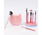 Makeup Brush Storage Rack Cartoon Shape Reusable Storage Supplies Silicone Makeup Brush Cleaner Mat for Dresser-Red