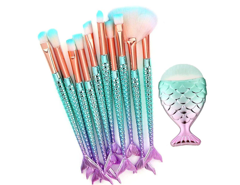 Mermaid Makeup Brushes, 11 Pieces Mermaid Brushes Mermaid Makeup Brushes Set Professional Foundation Concealer Cosmetics