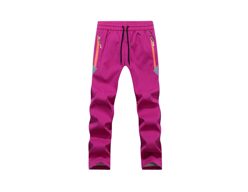 Windproof Pants Breathable Fleece Lining Accessory Warm Snow Ski Pants for Kids-Rose Red