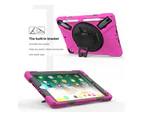 Shockproof Case for iPad 9.7 inch 2017 2018 iPad Air 2 2017 iPad Pro 9.7 2016 with Stand Pencil Holder Shoulder Strap Rose Red