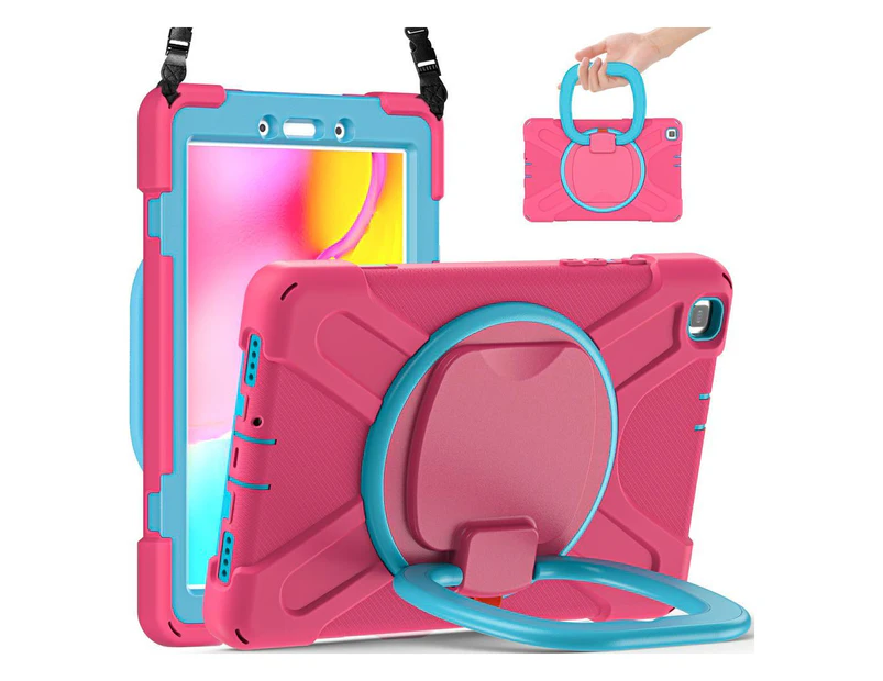 Samsung Galaxy Tab A 8.0 Case 2019 SM-T290 SM-T295 SM-T297, Shockproof Cover with Hand Strap, Kickstand, Carrying Shoulder Strap Rose Red