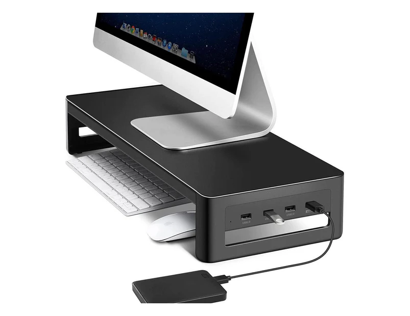 Monitor Stand Riser Metal Computer Stand with USB 3.0 Hub Support Data Transfer and Charging Monitor Shelf Printer Stand Desk Organizer A