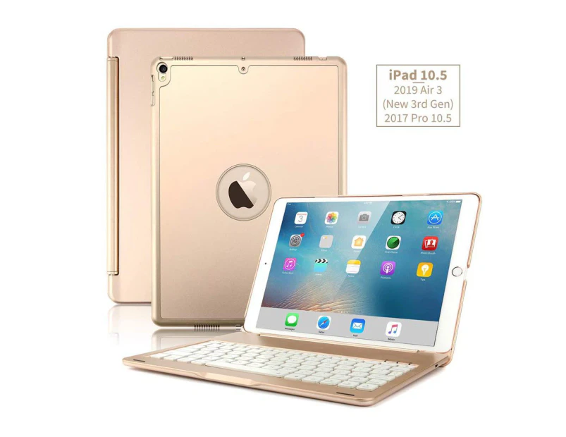 iPad Air 2019 3rd Generation 10.5 inch / iPad Pro 10.5 2017 Backlit Keyboard Case Protective Smart Stand Cover + Wireless Bluetooth Keyboard Gold