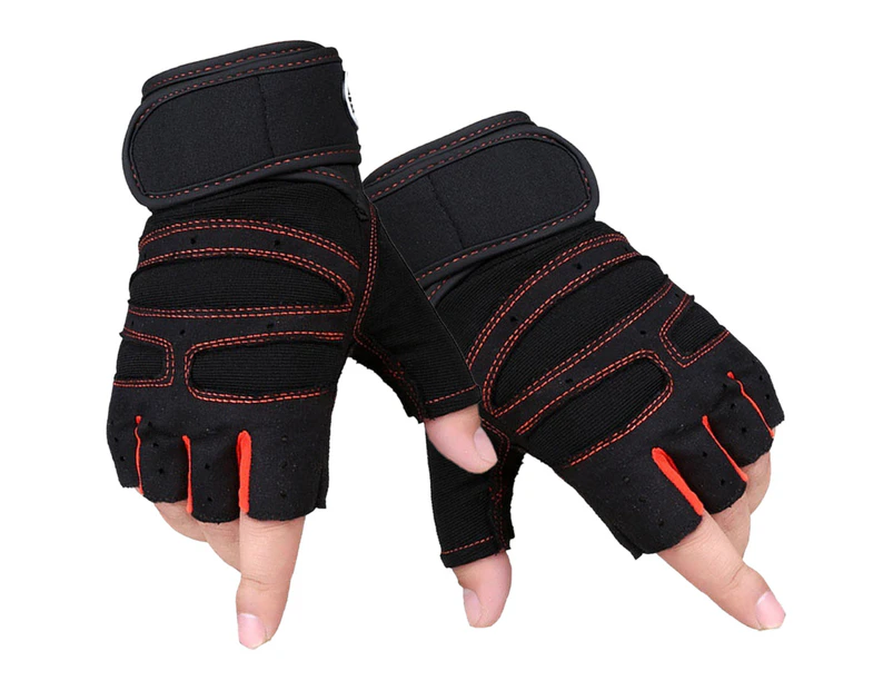 1 Pair Fitness Training Weightlifting Anti-slip Half Finger Protection Gloves Red