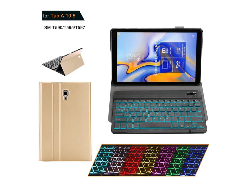 Galaxy Tab A 10.5 inch 2018 Keyboard Case SM-T590 T595 T597 - PU Leather Cover - Removable Bluetooth Wireless Keyboard with Pen Holder Gold