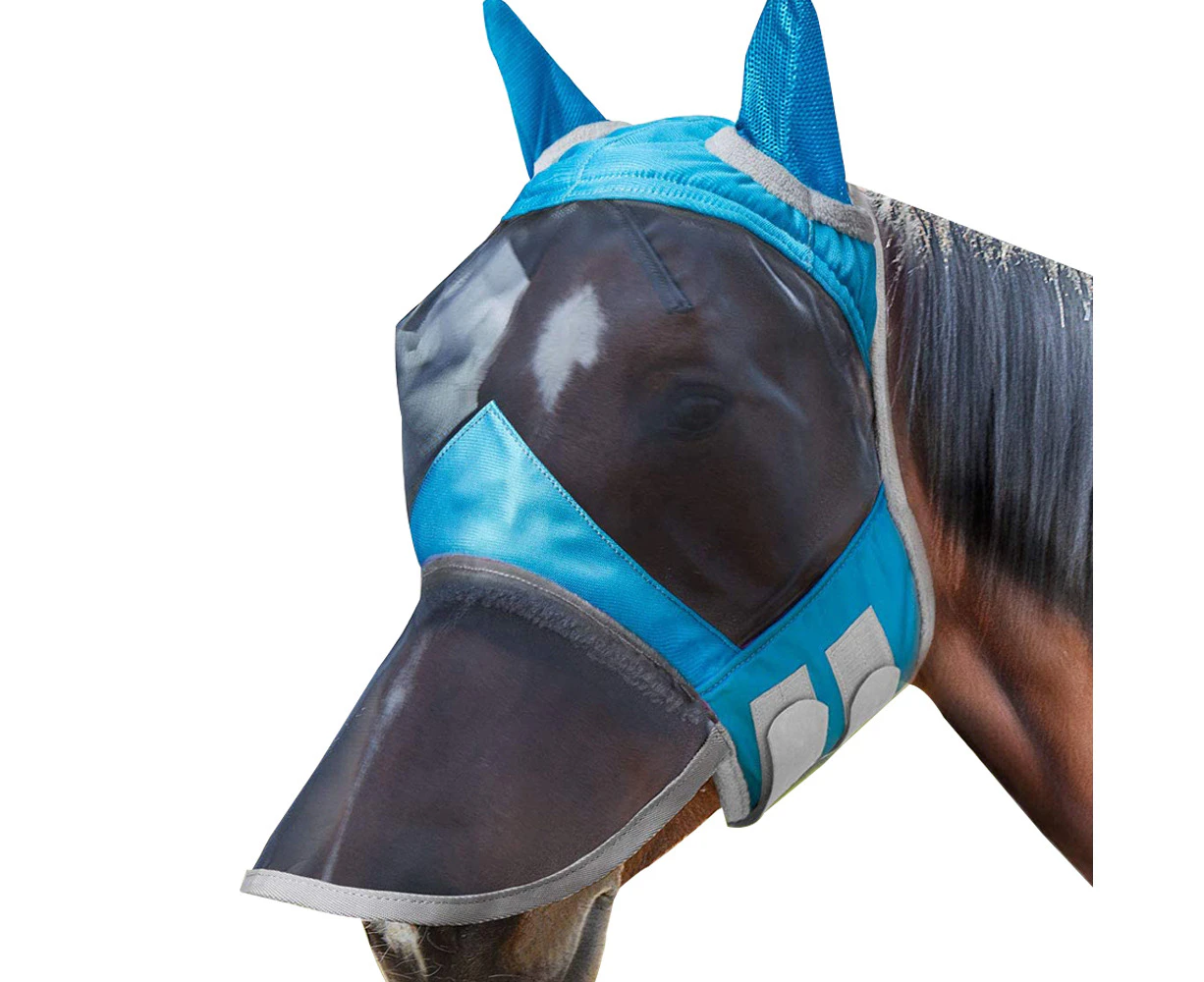 Comfortable Anti-Mosquito Horse Mask Fly Mask Horse Fly Mask Long Nose—Sky Blue—M