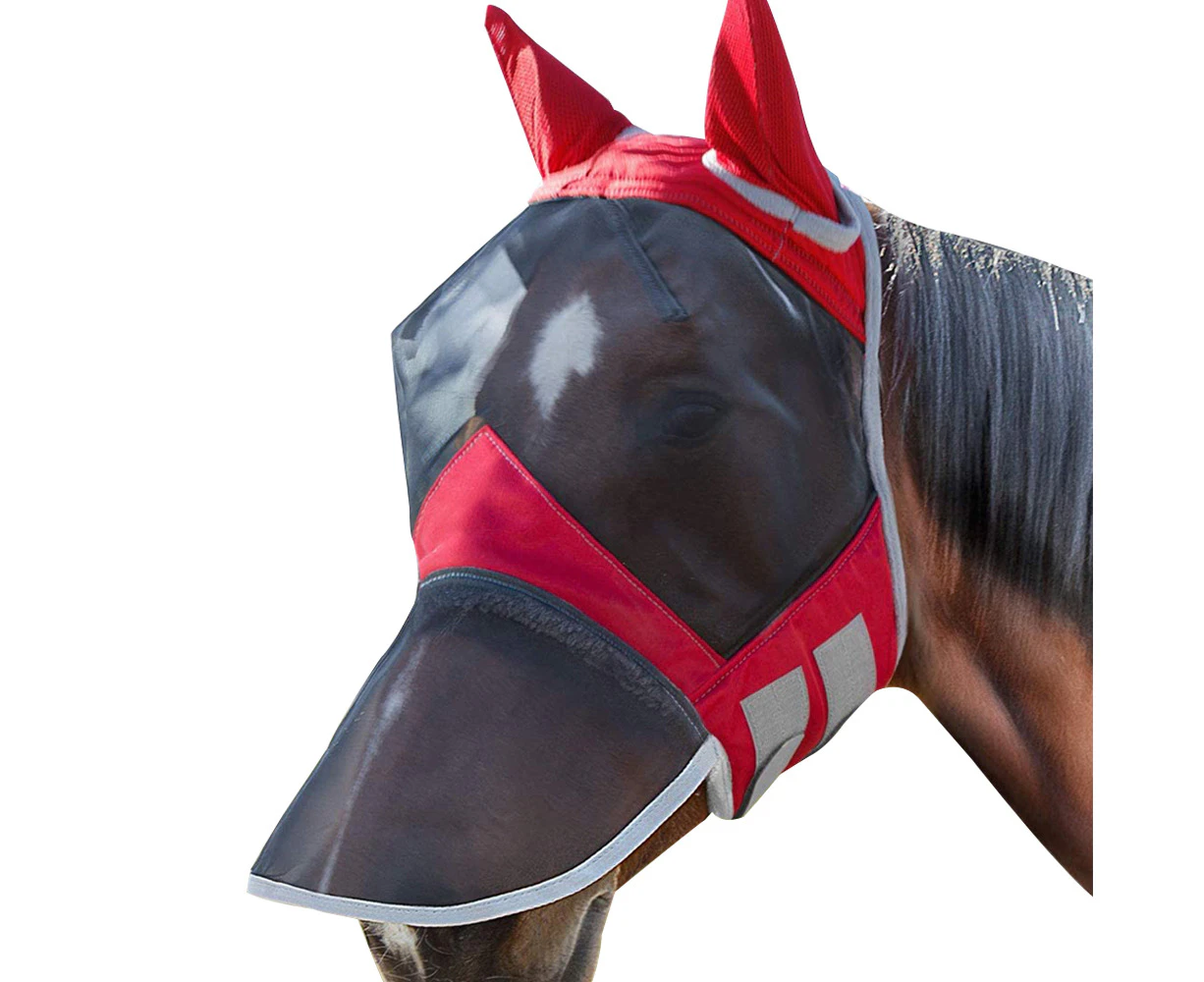 Comfortable Anti-Mosquito Horse Mask Fly Mask Horse Fly Mask Long Nose—Red—M