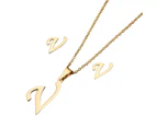 26 Letter Necklaces Anti-allergic Fade-less Personalized Gift Alphabet  Pendant Choker Earrings Combo for Girl Golden V Set
