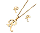 26 Letter Necklaces Anti-allergic Fade-less Personalized Gift Alphabet  Pendant Choker Earrings Combo for Girl Golden R Set