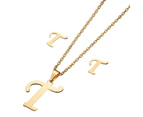 26 Letter Necklaces Anti-allergic Fade-less Personalized Gift Alphabet  Pendant Choker Earrings Combo for Girl Golden T Set