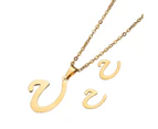 26 Letter Necklaces Anti-allergic Fade-less Personalized Gift Alphabet  Pendant Choker Earrings Combo for Girl Golden U Set