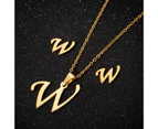 26 Letter Necklaces Anti-allergic Fade-less Personalized Gift Alphabet  Pendant Choker Earrings Combo for Girl Golden W Set