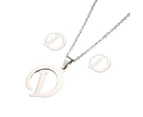 26 Letter Necklaces Anti-allergic Fade-less Personalized Gift Alphabet Pendant Choker Earrings Combo for Girl Silver D Set
