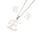 26 Letter Necklaces Anti-allergic Fade-less Personalized Gift Alphabet Pendant Choker Earrings Combo for Girl Silver E Set