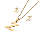 26 Letter Necklaces Anti-allergic Fade-less Personalized Gift Alphabet  Pendant Choker Earrings Combo for Girl Golden Z Set