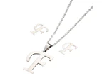26 Letter Necklaces Anti-allergic Fade-less Personalized Gift Alphabet Pendant Choker Earrings Combo for Girl Silver F Set
