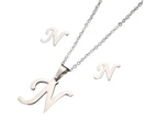 26 Letter Necklaces Anti-allergic Fade-less Personalized Gift Alphabet Pendant Choker Earrings Combo for Girl Silver N Set
