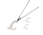 26 Letter Necklaces Anti-allergic Fade-less Personalized Gift Alphabet Pendant Choker Earrings Combo for Girl Silver L Set
