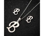 26 Letter Necklaces Anti-allergic Fade-less Personalized Gift Alphabet Pendant Choker Earrings Combo for Girl Silver B Set