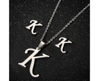 26 Letter Necklaces Anti-allergic Fade-less Personalized Gift Alphabet Pendant Choker Earrings Combo for Girl Silver K Set