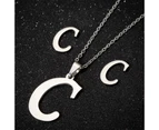 26 Letter Necklaces Anti-allergic Fade-less Personalized Gift Alphabet Pendant Choker Earrings Combo for Girl Silver C Set