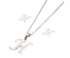 26 Letter Necklaces Anti-allergic Fade-less Personalized Gift Alphabet Pendant Choker Earrings Combo for Girl Silver H Set