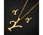 26 Letter Necklaces Anti-allergic Fade-less Personalized Gift Alphabet  Pendant Choker Earrings Combo for Girl Golden Y Set