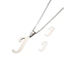26 Letter Necklaces Anti-allergic Fade-less Personalized Gift Alphabet Pendant Choker Earrings Combo for Girl Silver J Set