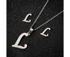 26 Letter Necklaces Anti-allergic Fade-less Personalized Gift Alphabet Pendant Choker Earrings Combo for Girl Silver L Set