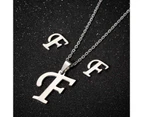 26 Letter Necklaces Anti-allergic Fade-less Personalized Gift Alphabet Pendant Choker Earrings Combo for Girl Silver F Set