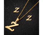 26 Letter Necklaces Anti-allergic Fade-less Personalized Gift Alphabet  Pendant Choker Earrings Combo for Girl Golden Z Set