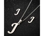 26 Letter Necklaces Anti-allergic Fade-less Personalized Gift Alphabet Pendant Choker Earrings Combo for Girl Silver J Set