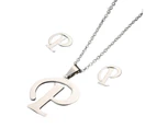 26 Letter Necklaces Anti-allergic Fade-less Personalized Gift Alphabet Pendant Choker Earrings Combo for Girl Silver P Set