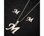 26 Letter Necklaces Anti-allergic Fade-less Personalized Gift Alphabet Pendant Choker Earrings Combo for Girl Silver M Set