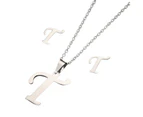 26 Letter Necklaces Anti-allergic Fade-less Personalized Gift Alphabet Pendant Choker Earrings Combo for Girl Silver T Set