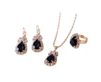 3Pcs/Set Ladies Pendant Necklace Water Drop Shape Wear-resistant Accessory Elegant Necklace Dangle Earrings Ring Set for Wedding Black