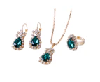 3Pcs/Set Ladies Pendant Necklace Water Drop Shape Wear-resistant Accessory Elegant Necklace Dangle Earrings Ring Set for Wedding Green