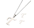 26 Letter Necklaces Anti-allergic Fade-less Personalized Gift Alphabet Pendant Choker Earrings Combo for Girl Silver T Set