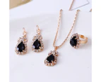 3Pcs/Set Ladies Pendant Necklace Water Drop Shape Wear-resistant Accessory Elegant Necklace Dangle Earrings Ring Set for Wedding Black